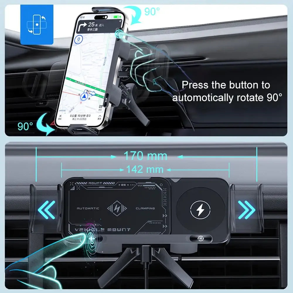 Phone holder charging in landscape navigation mode