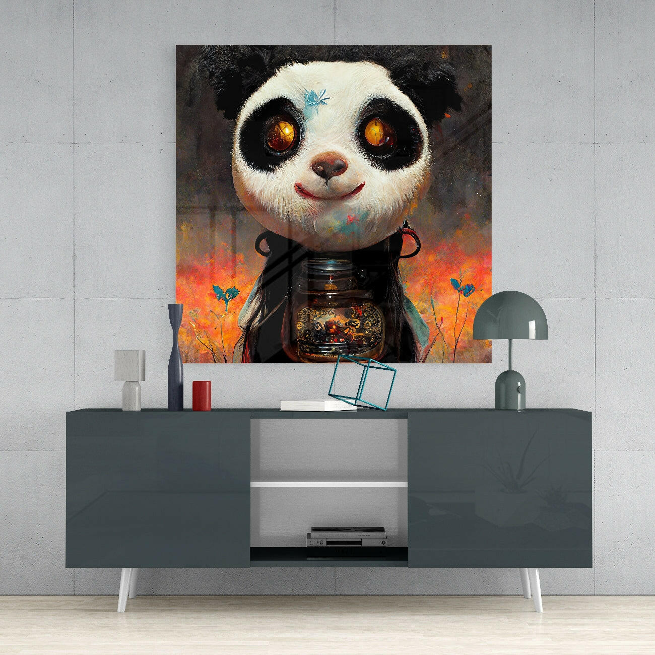 Panda Cup Glass Wall Art