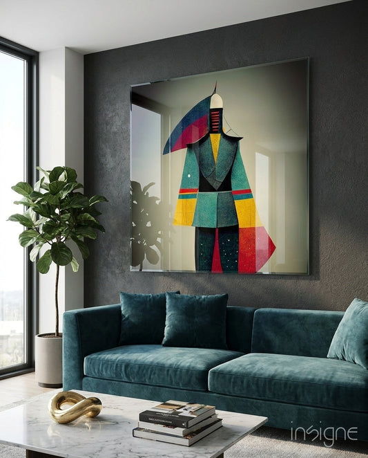 Colored Man glass wall art bold figure design