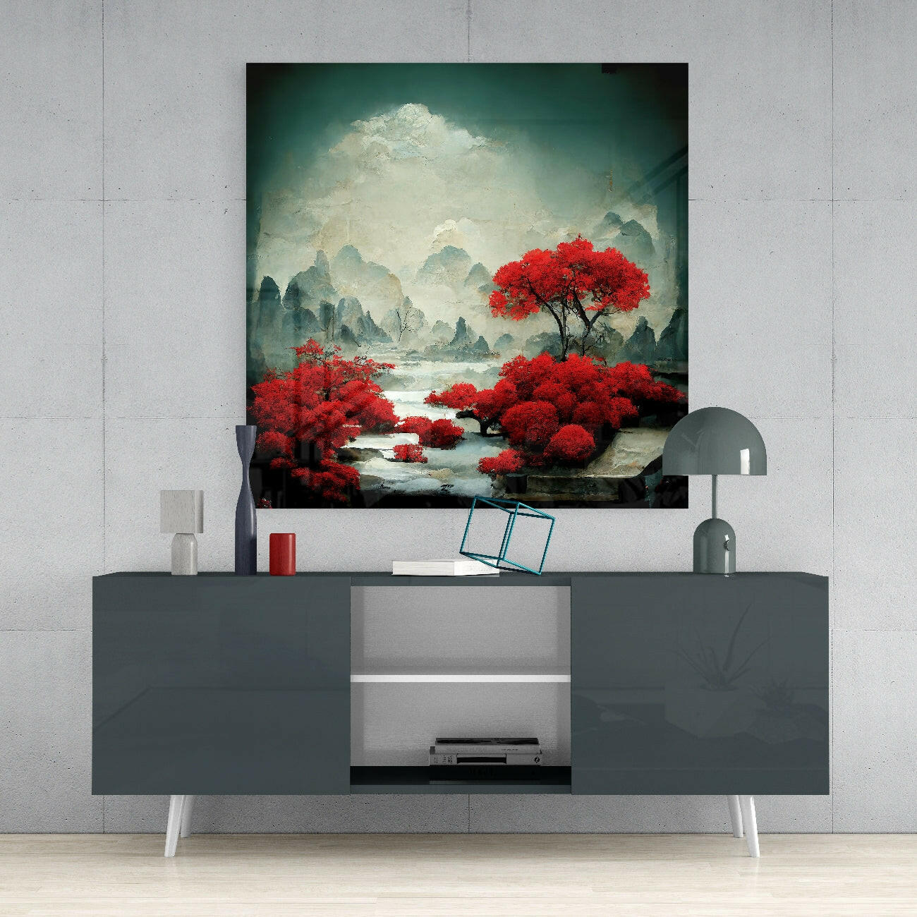 Red Forest Glass Wall Art