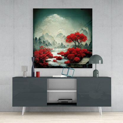 Red Forest Glass Wall Art