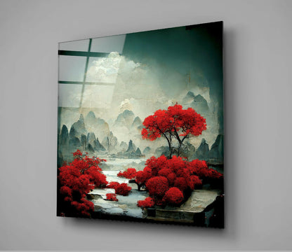 Red Forest Glass Wall Art