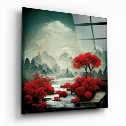 Red Forest Glass Wall Art