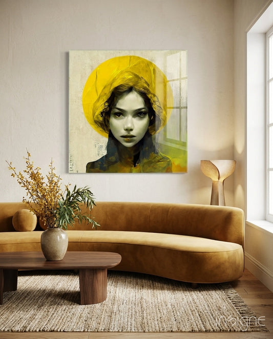 Yellow hat glass wall art