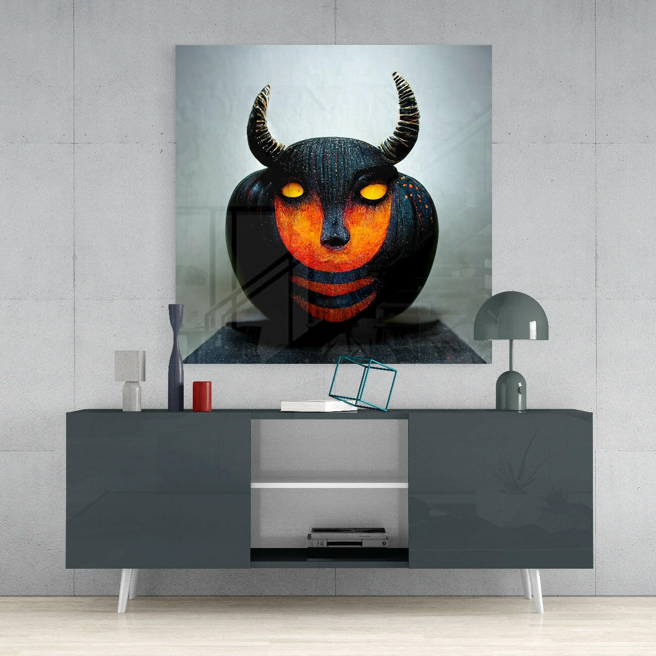 Evil Pumpkin Glass Wall Art