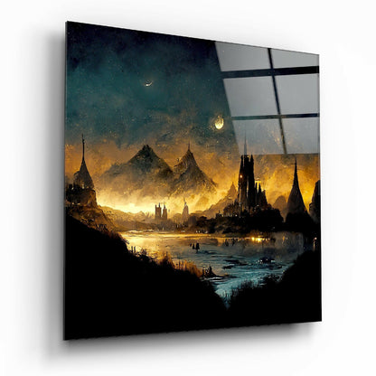Lost City glass wall art moody cityscape design