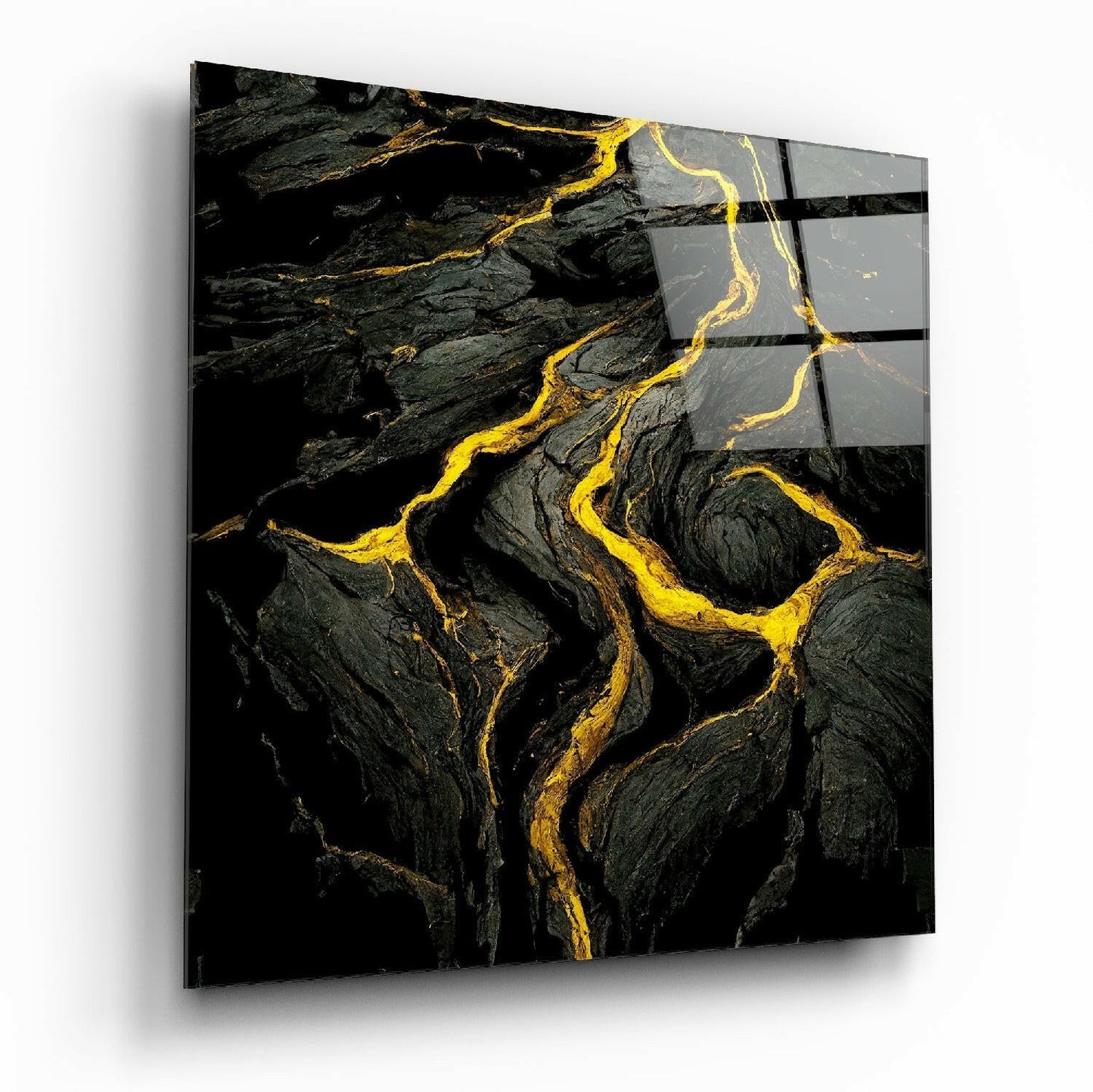 Lava glass wall art with fiery abstract flow pattern