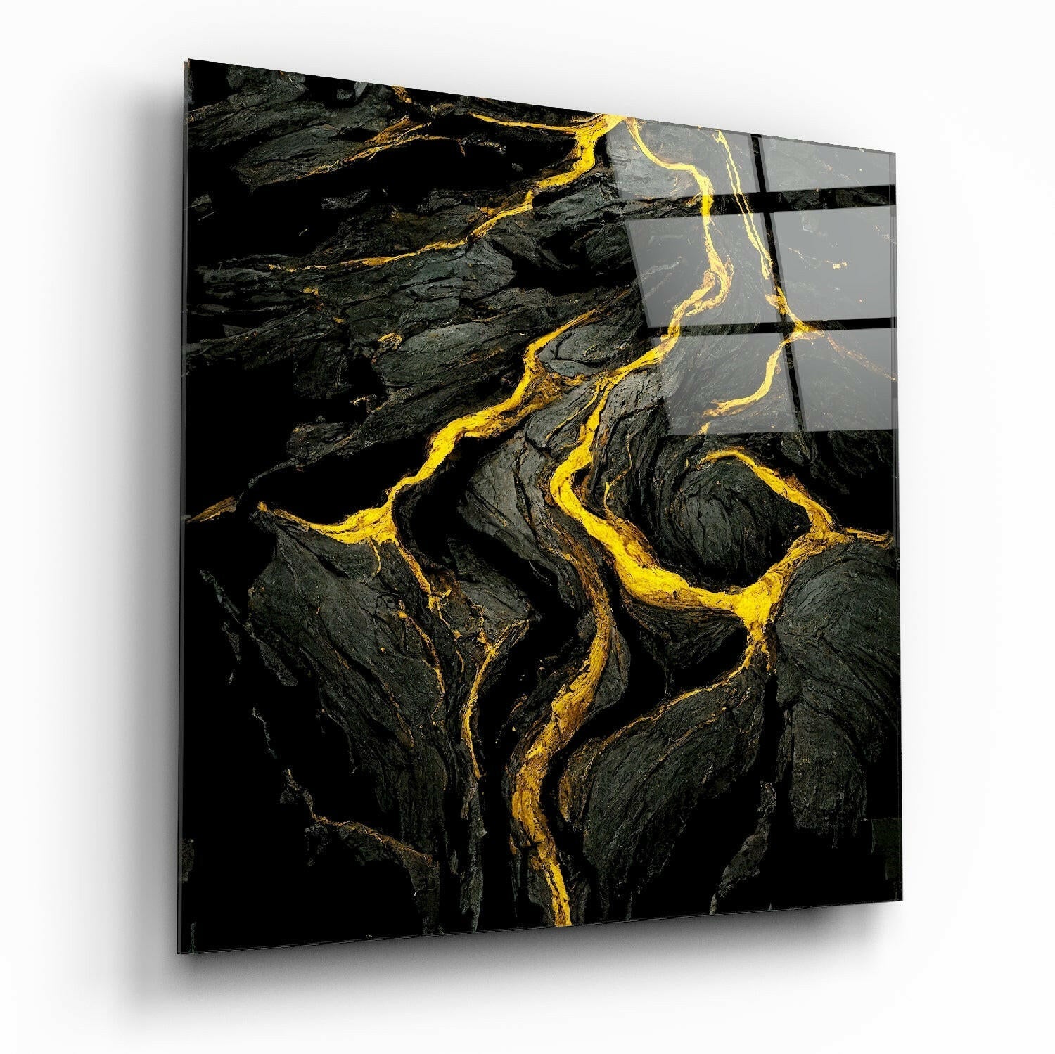 Lava glass wall art with fiery abstract flow pattern