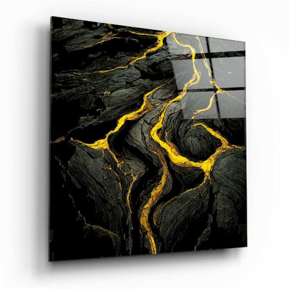 Lava glass wall art with fiery abstract flow pattern