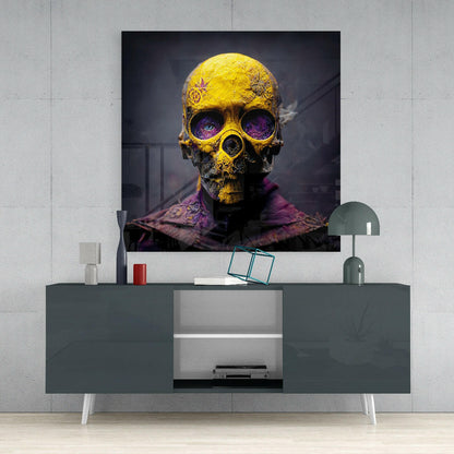 Yellow Mask Glass Wall Art