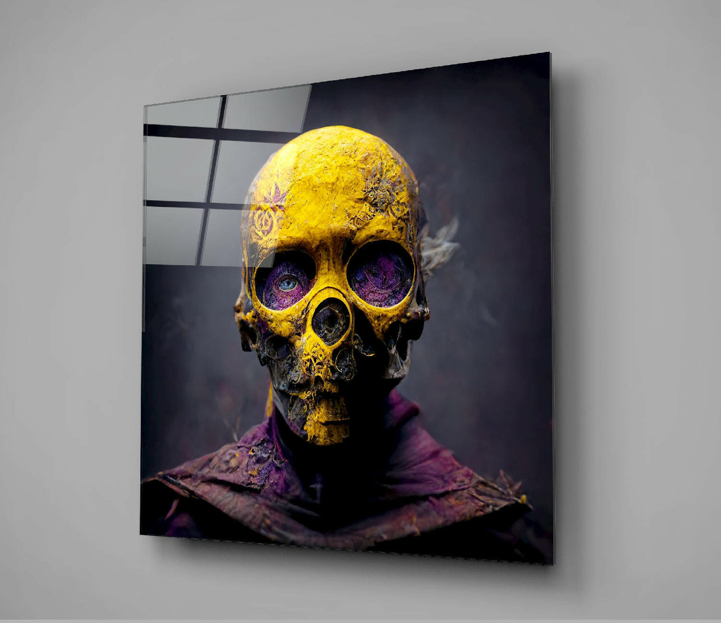 Yellow Mask Glass Wall Art