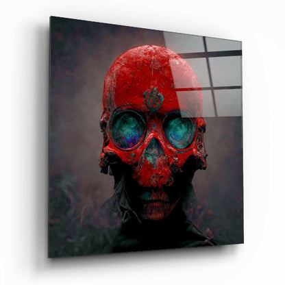 Red Head Glass Wall Art hanging on a modern living room wall