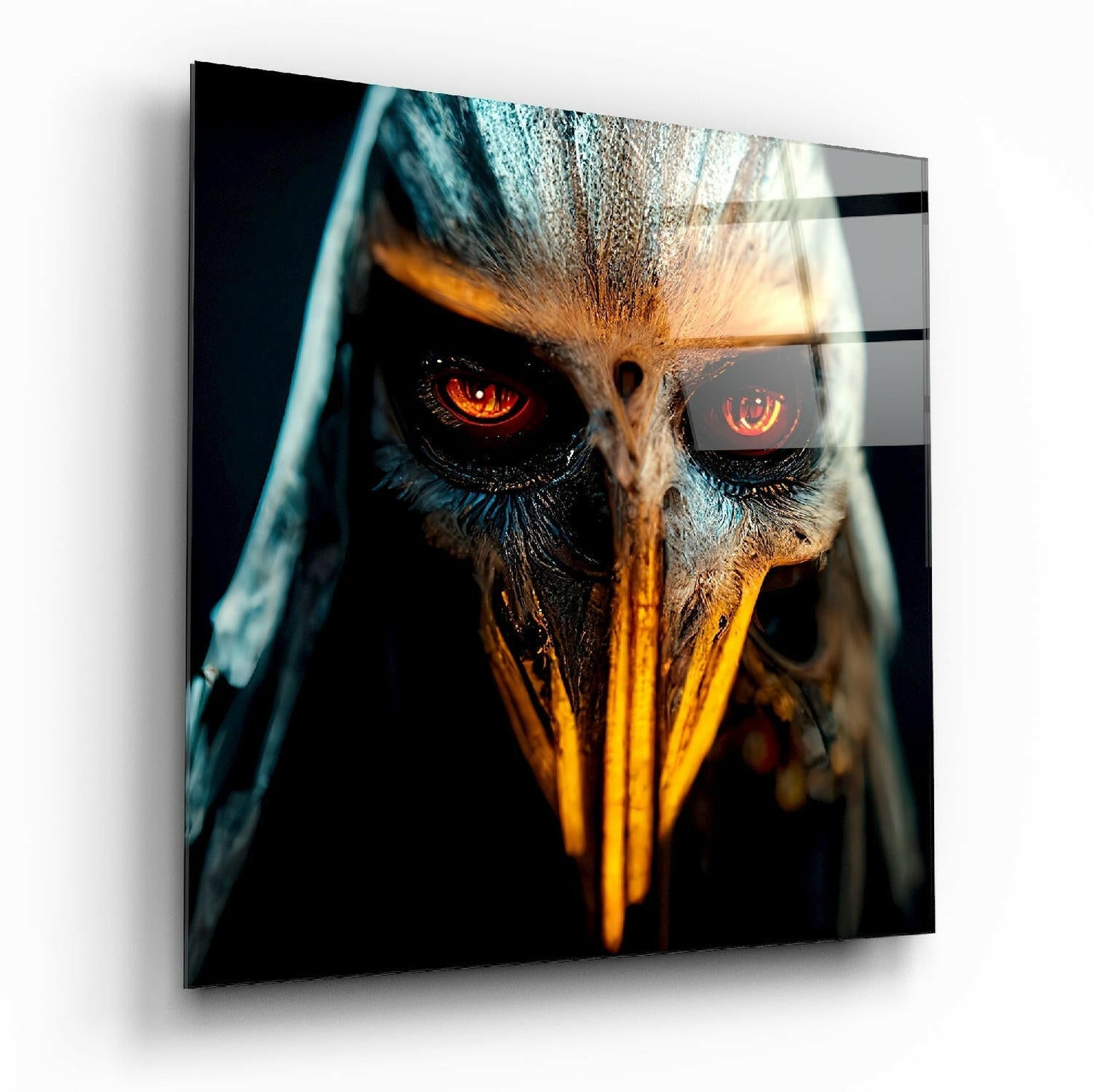 The Beak Glass Wall Art hanging on a modern living room wall