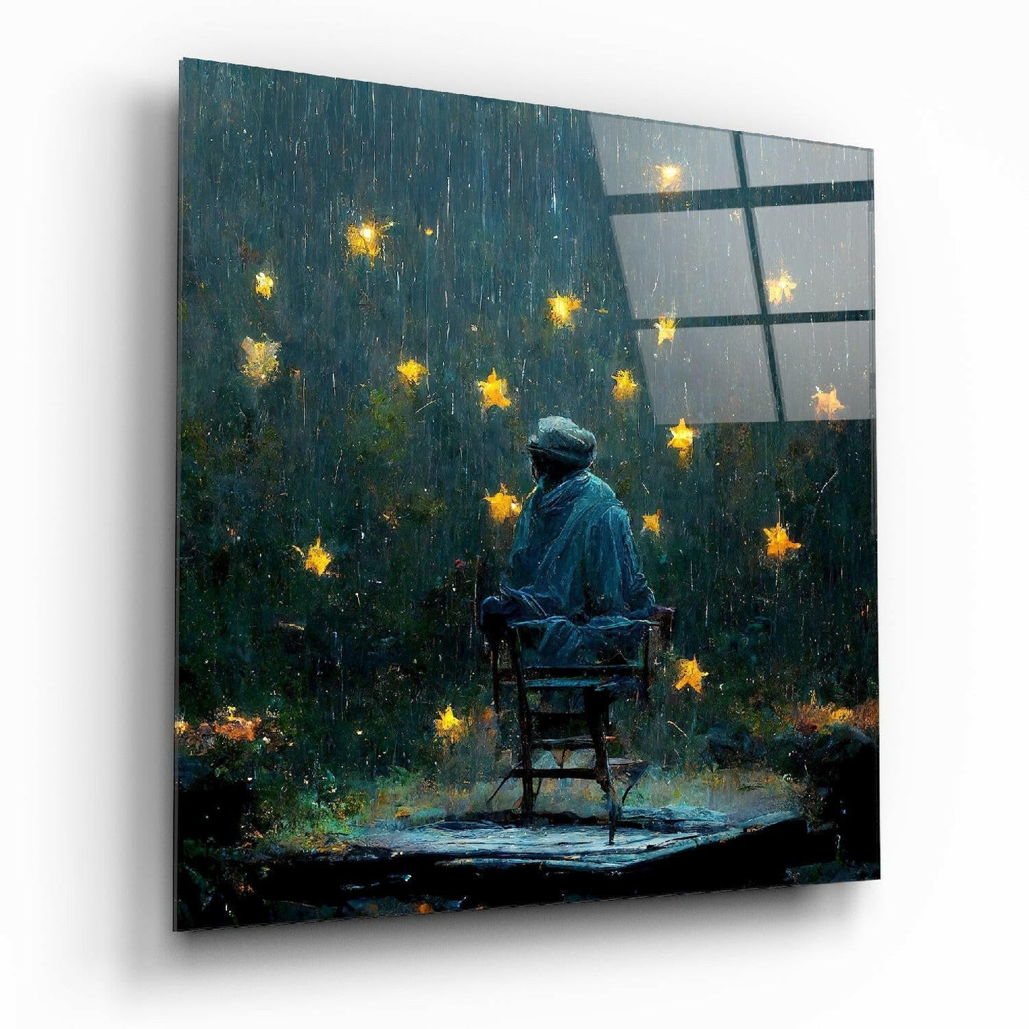 Raining stars glass wall art