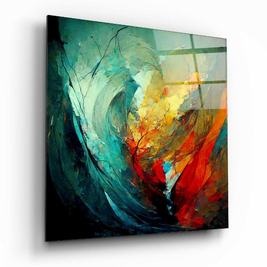 Color Jungle glass wall art hanging on a living room wall