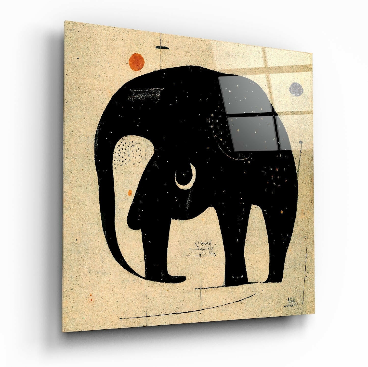 Abstract geometric elephant bold color blocks on tempered glass wall art modern style