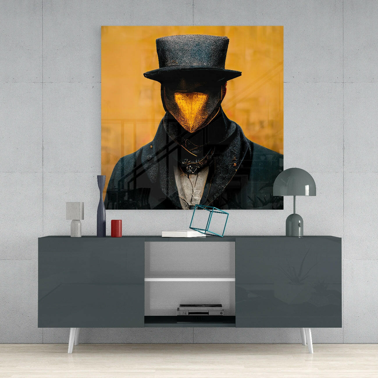 The Beak Behind the Masks Glass Wall Art