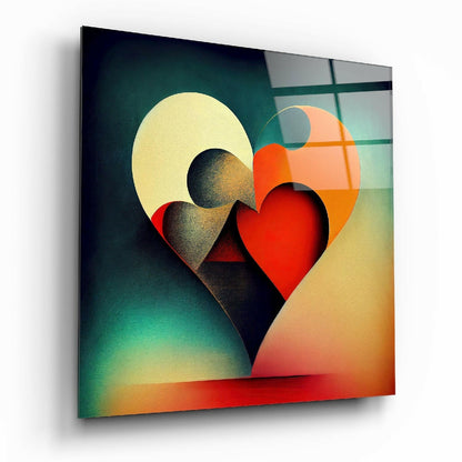 Heart glass wall art with bold graphic heart design