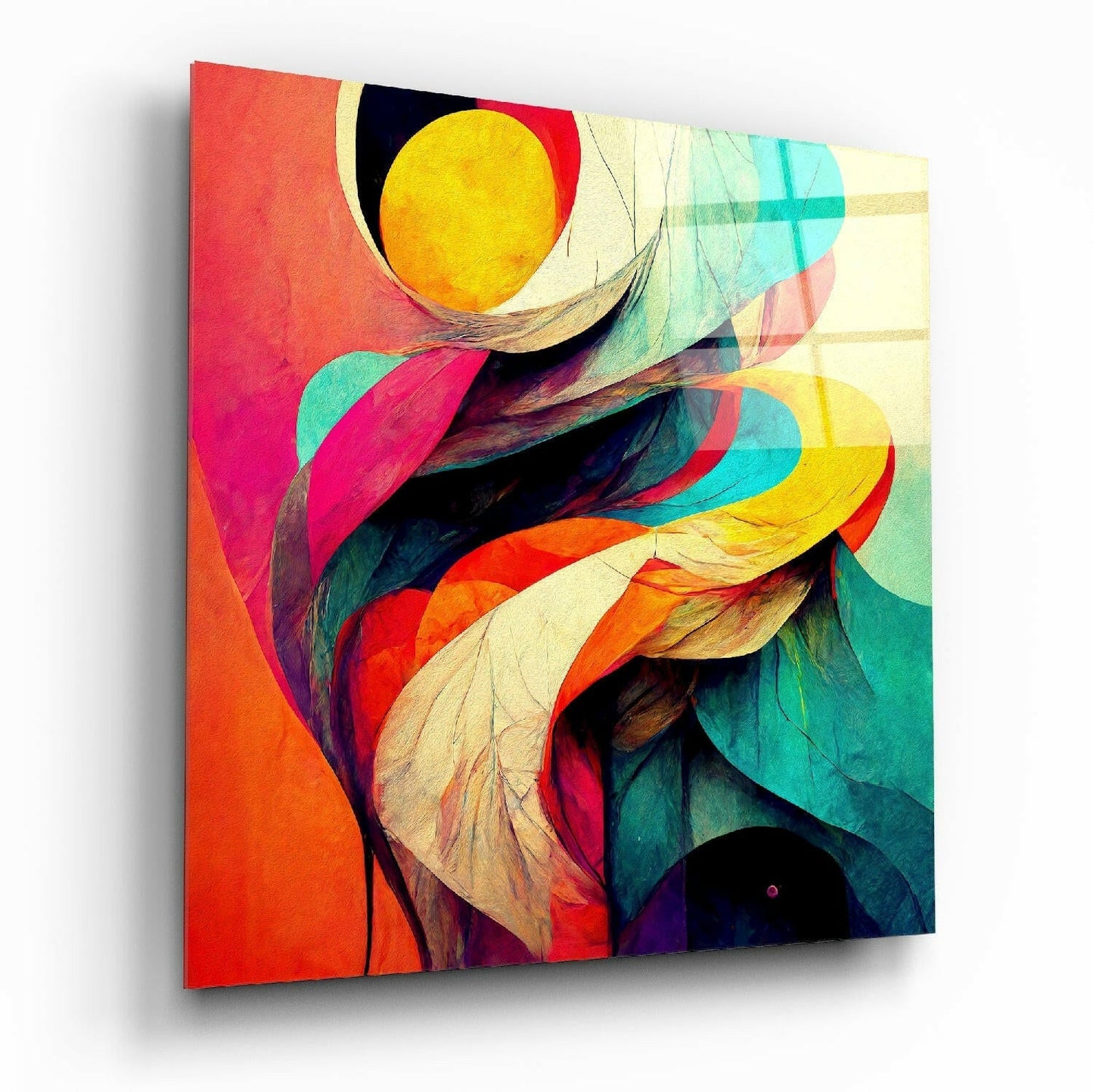 Butterfly's Wing glass wall art hanging on a living room wall