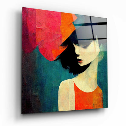 Sadness Glass Wall Art hanging on a modern living room wall