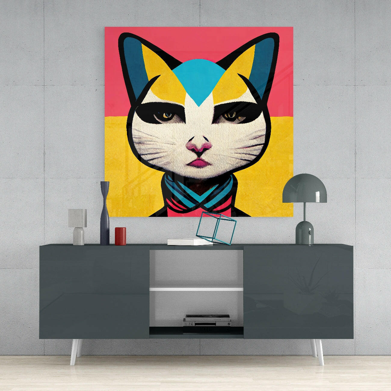 Ms. Cat Glass Wall Art, Chic Modern Cat Portrait