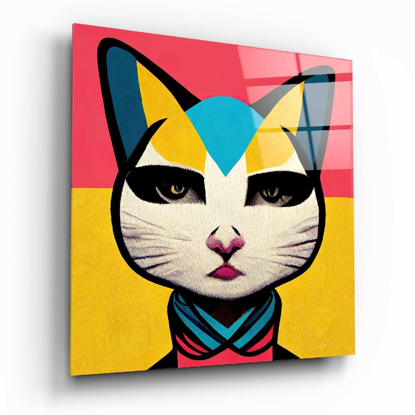 Chic modern cat portrait with attitude printed on glass wall art