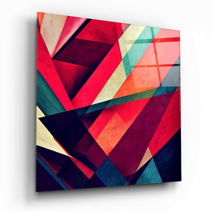 Crimson Teal Angular Triangle Shards glass wall art with geometric pattern