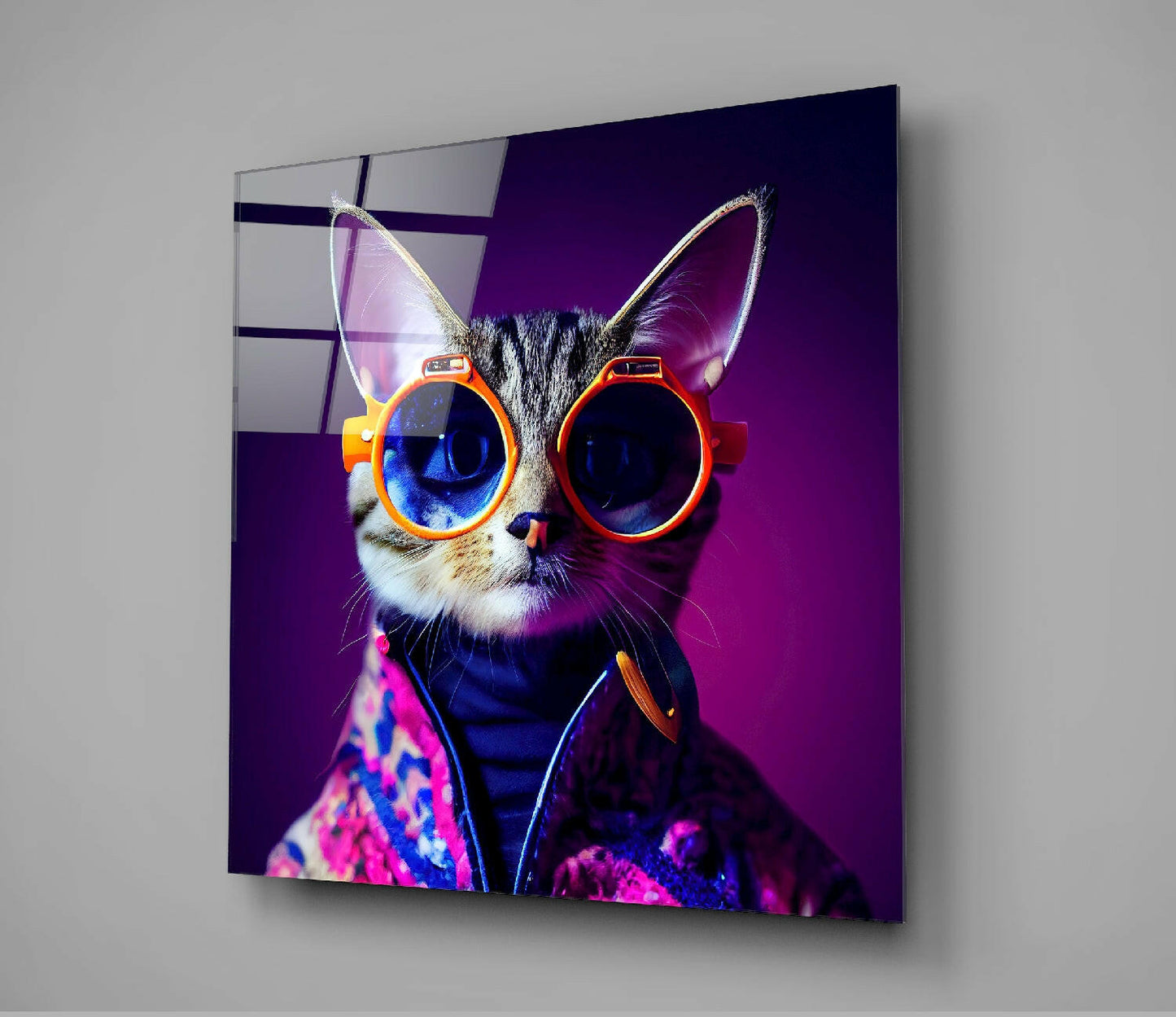 Curious Cat Glass Wall Art