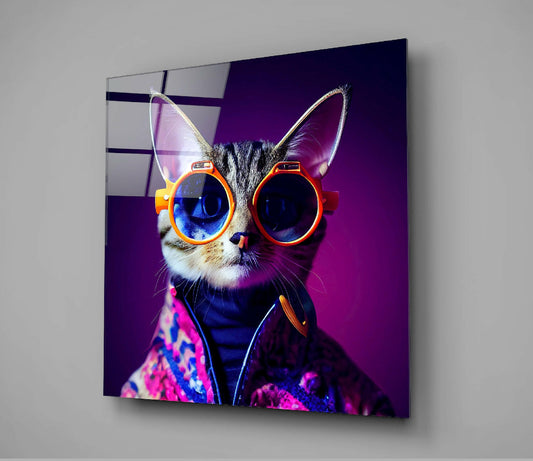 Curious Cat Glass Wall Art