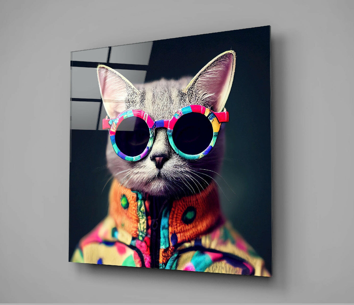 The Coolest Cat Glass Wall Art, Hip Cat Decor Print