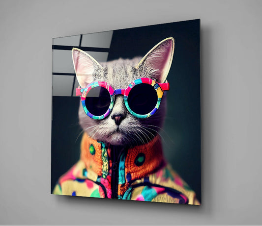 The Coolest Cat Glass Wall Art, Hip Cat Decor Print