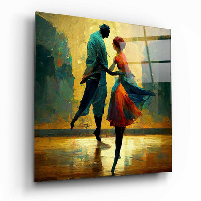 Dancing in the Rain glass wall art, figure silhouette