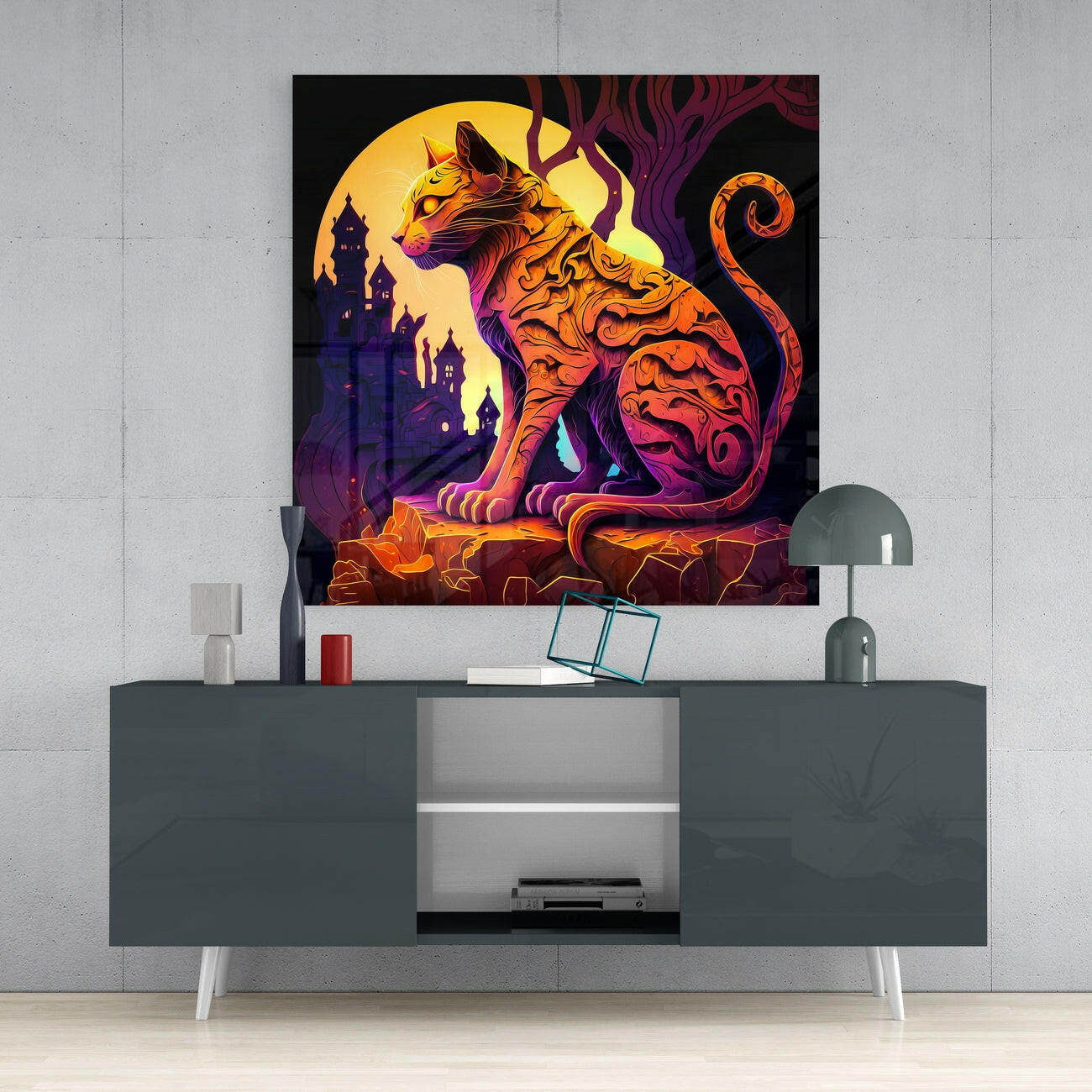 Ancient Cat Glass Wall Art