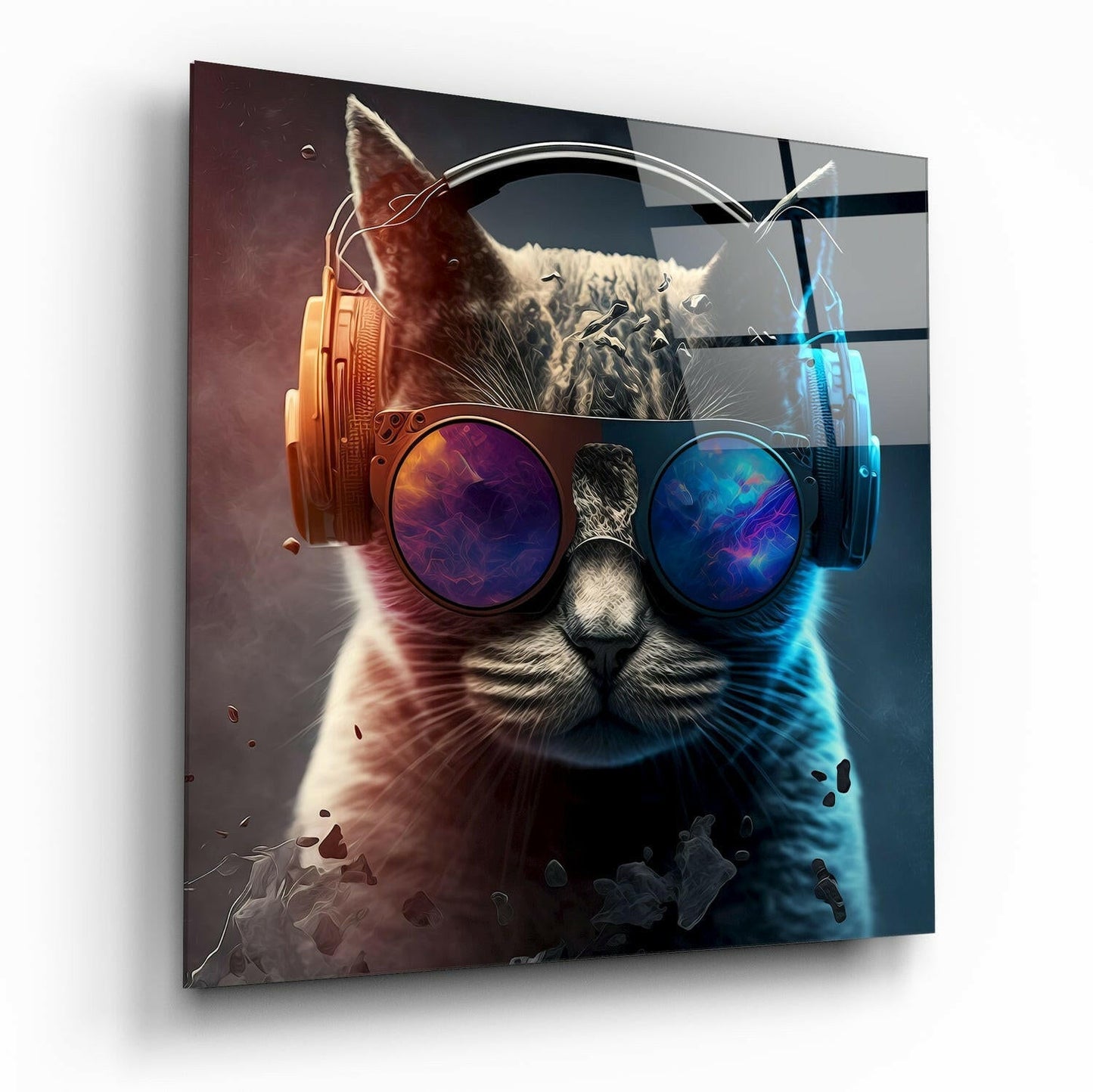 Punky Cat glass wall art print