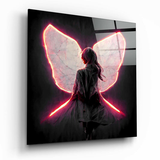 Me Flying glass wall art figurative design