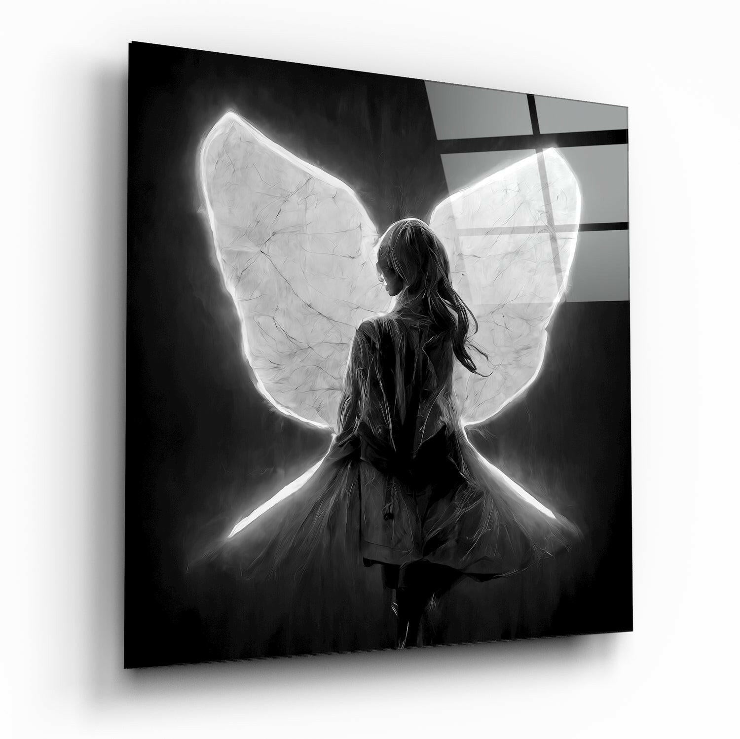 Me Flying glass wall art figurative design