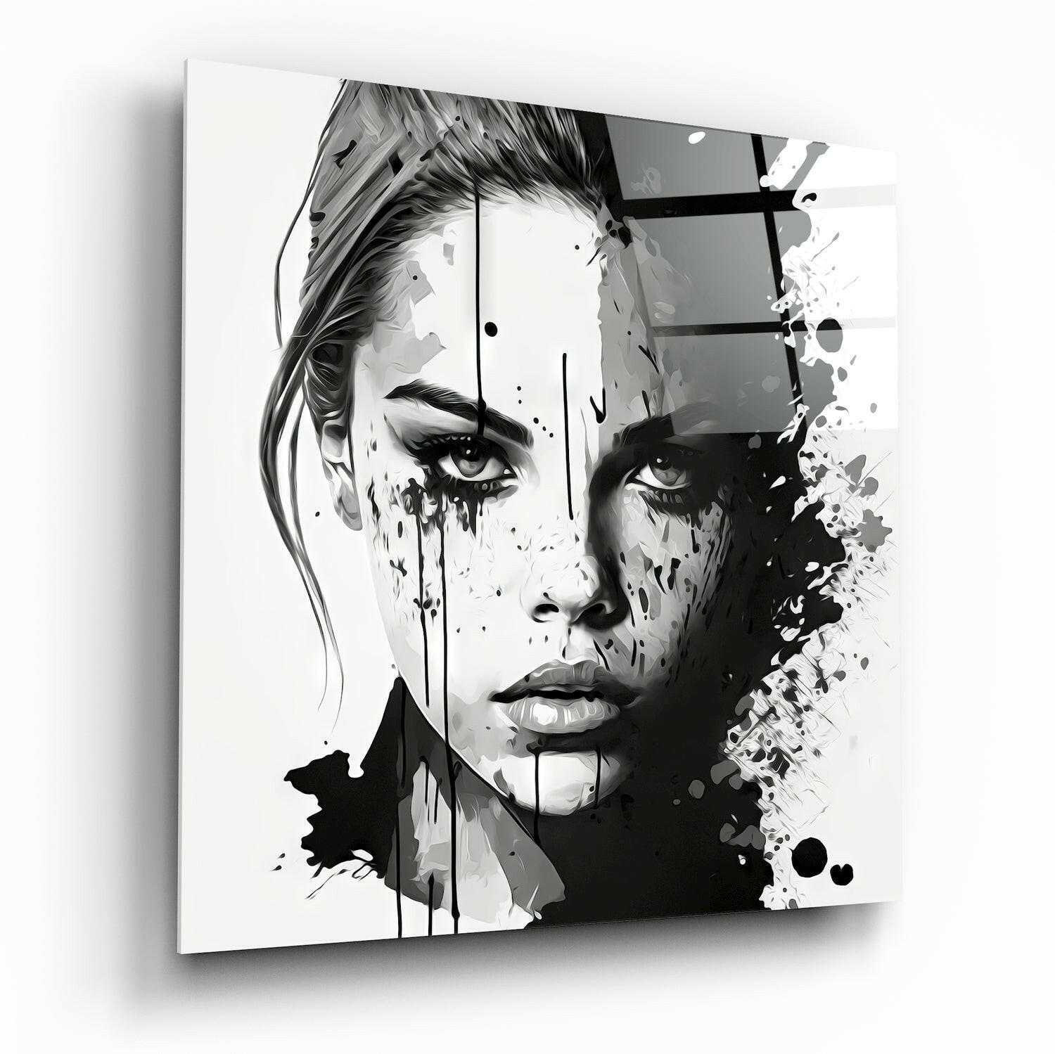 Woman glass wall art figurative portrait