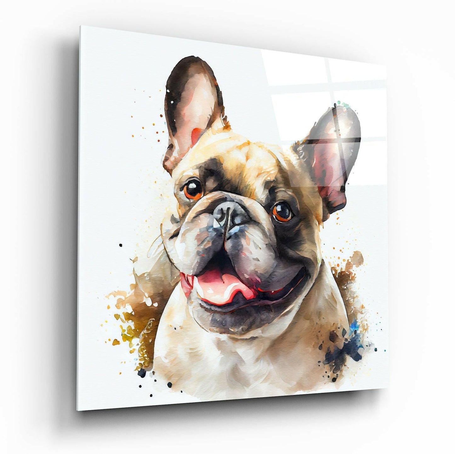Cute dog glass wall art, sweet big-eyed dog portrait on high-gloss tempered glass