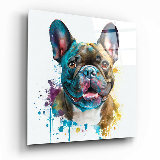 Cute dog glass wall art, charming soft-eyed dog portrait on high-gloss tempered glass