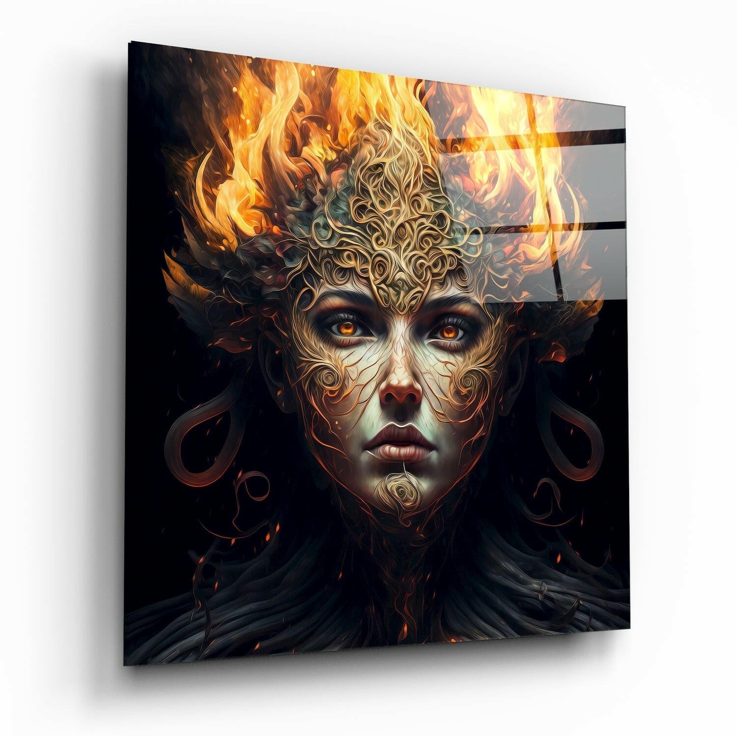 The Wrath of the Woman glass wall art figurative design