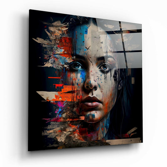 Woman glass wall art hanging on a wall