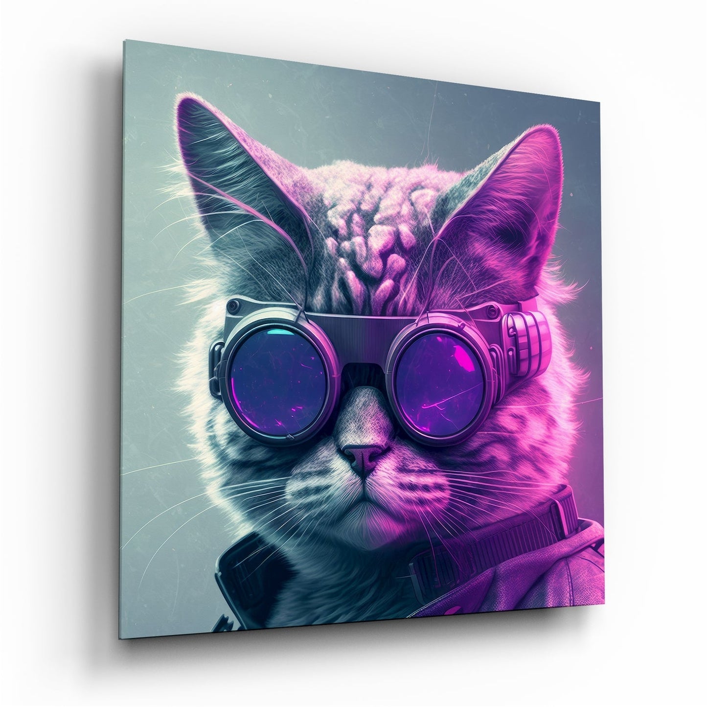 Feline portrait glass wall art with rich color and crisp detail