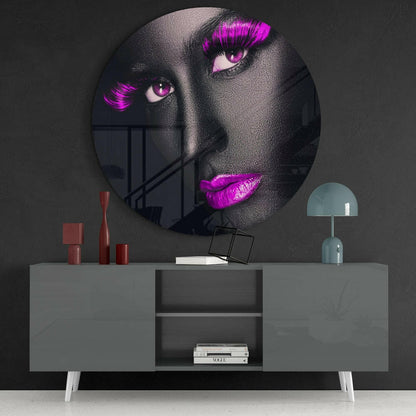 Purple Lashes and Lips Glass Wall Art