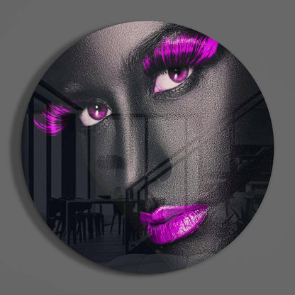 Purple Lashes and Lips Glass Wall Art