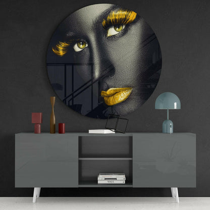 Golden Lashes And Lips Glass Wall Art
