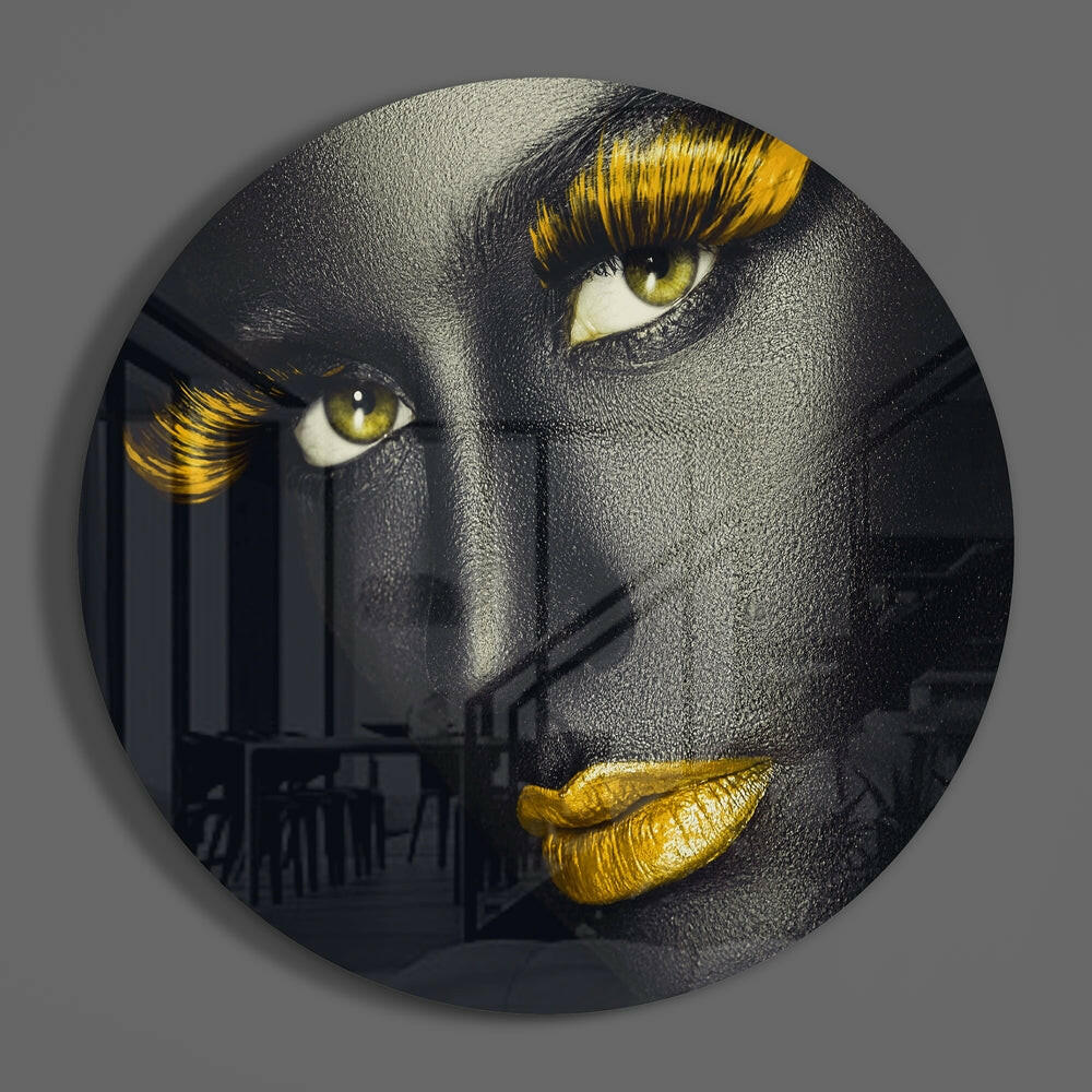 Golden Lashes And Lips Glass Wall Art