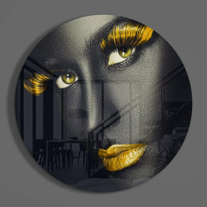 Golden Lashes And Lips Glass Wall Art