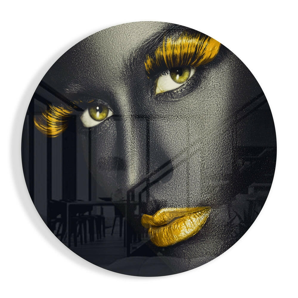 Golden Lashes and Lips glass wall art