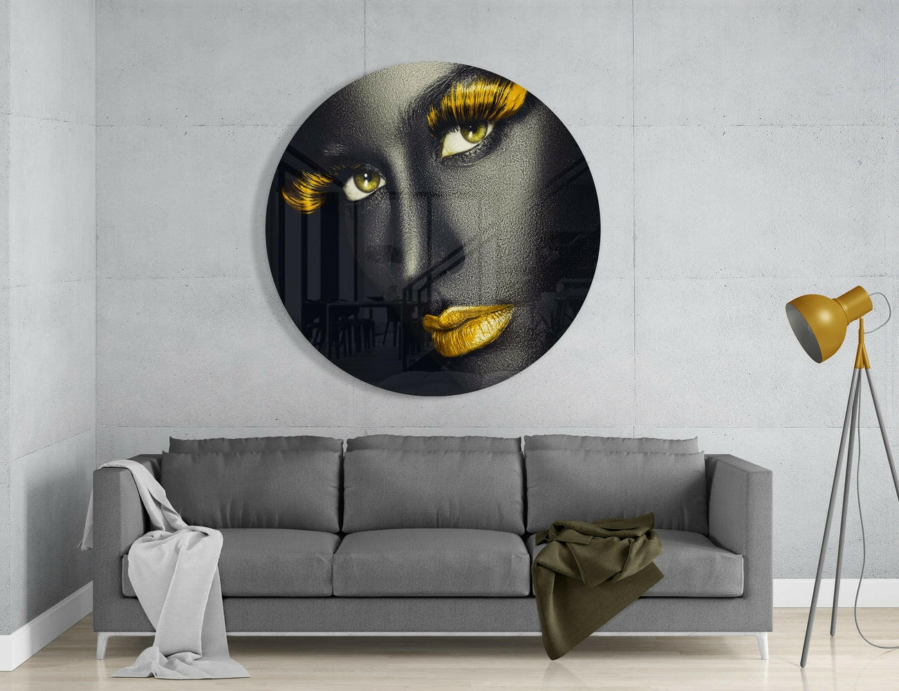 Golden Lashes And Lips Glass Wall Art