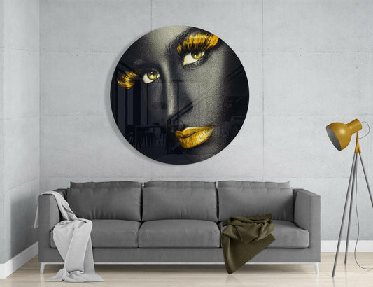 Golden Lashes And Lips Glass Wall Art